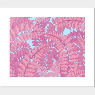 Tropical leaves on blue background Posters and Art